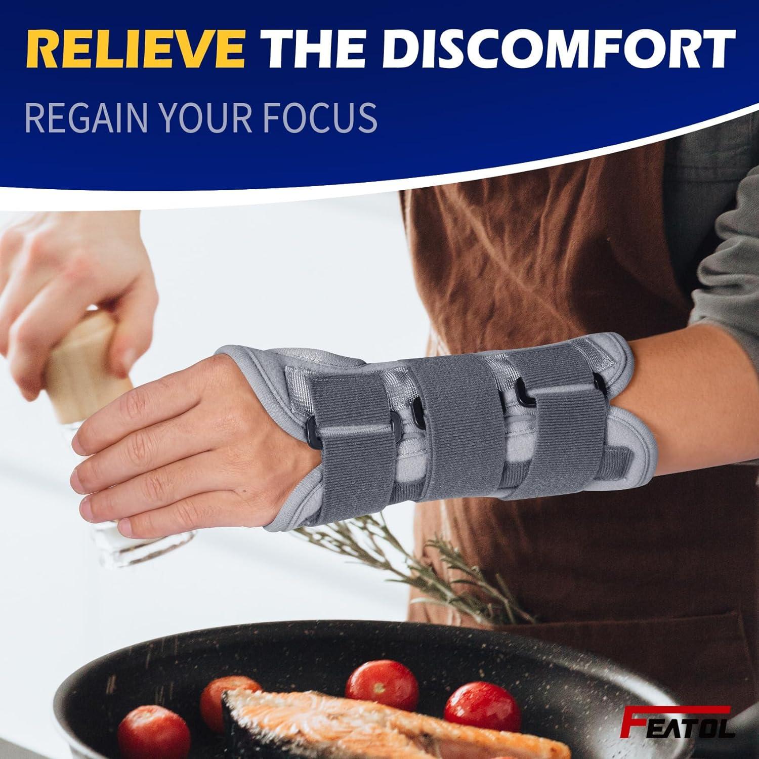 imageFEATOL Wrist Brace Splint Carpal Tunnel for Women Men Night Wrist Sleep Support Brace Left Hand MediumLarge Pain Relief for Sprain Arthritis TendonitisSmallMedium Pack of 1
