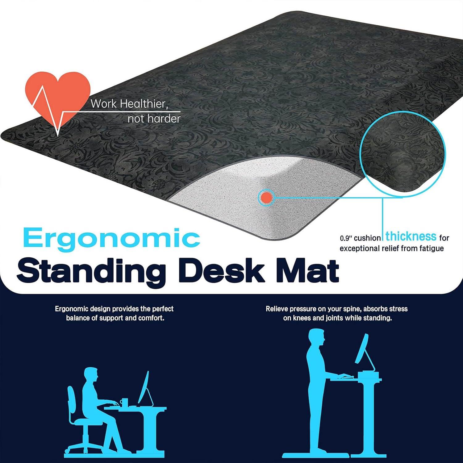 imageFEATOL Anti Fatigue Comfort Mat Thick Ergonomic Kitchen Floor Mats for Office Kitchens NonSlip Bottom Relieves Foot Knee and Back Pain Phthalate Free 20x59x910Inch59L x 20W x 09Th