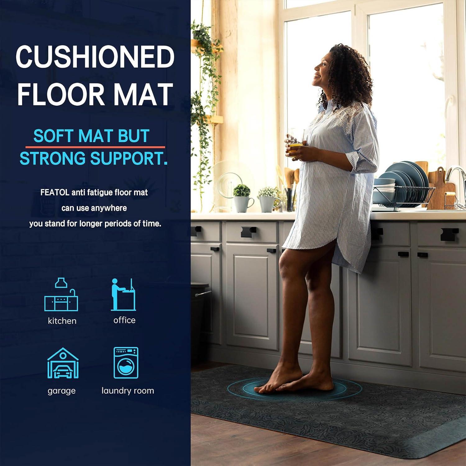 imageFEATOL Anti Fatigue Comfort Mat Thick Ergonomic Kitchen Floor Mats for Office Kitchens NonSlip Bottom Relieves Foot Knee and Back Pain Phthalate Free 20x59x910Inch59L x 20W x 09Th