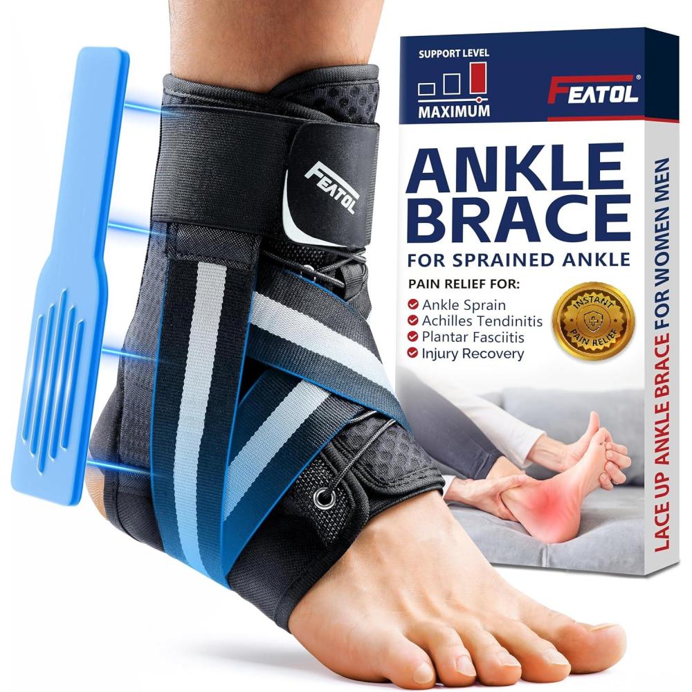 imageFEATOL Ankle Brace for Sprained Ankle Adjustable ampamp Comfortable Lace Up Support Stabilizer for Women Men with 2 Side Splints Relief for Sprain Injury Recovery Achilles Large13142XLarge