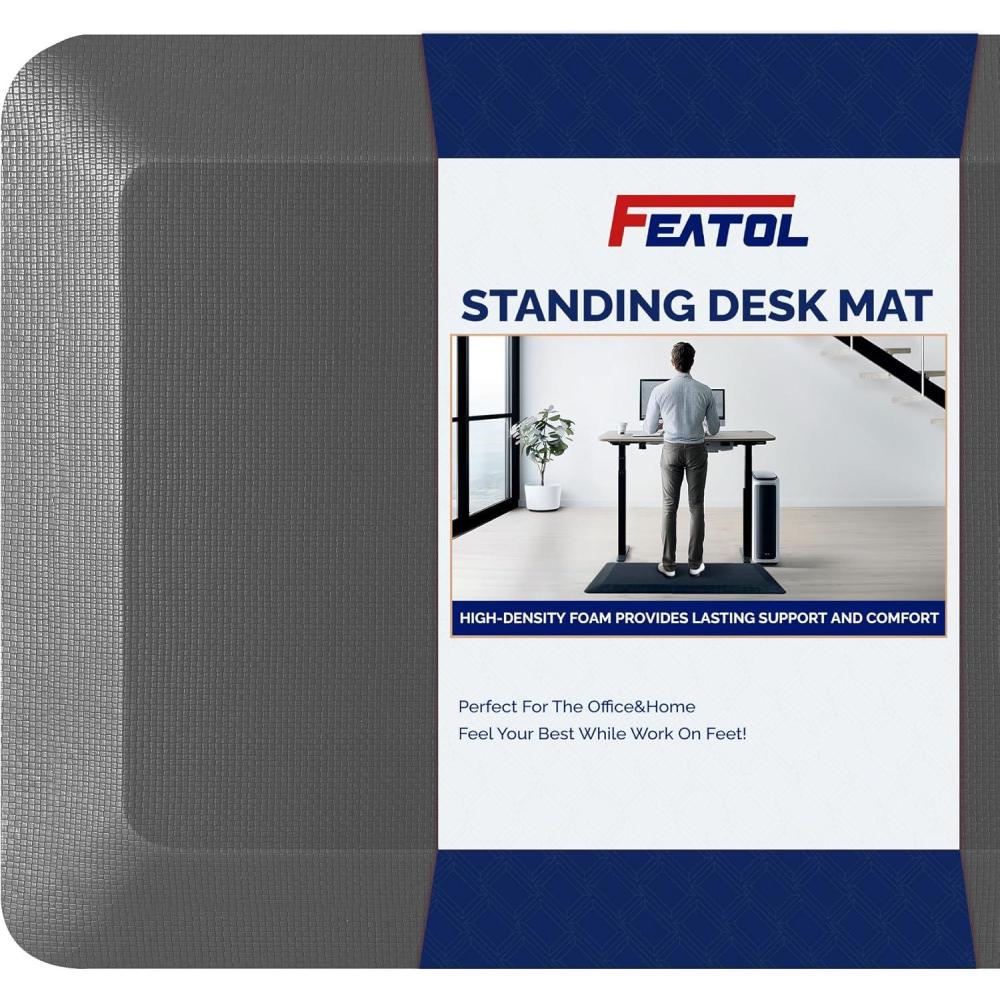 imageFEATOL Anti Fatigue Mat for Standing 910 Extra Thick Ergonomic Standing Desk Mat Comfort ampamp Durable Memory Foam Standing Mat at HomeOffice All Day 20quot x 32quot BlackGrey
