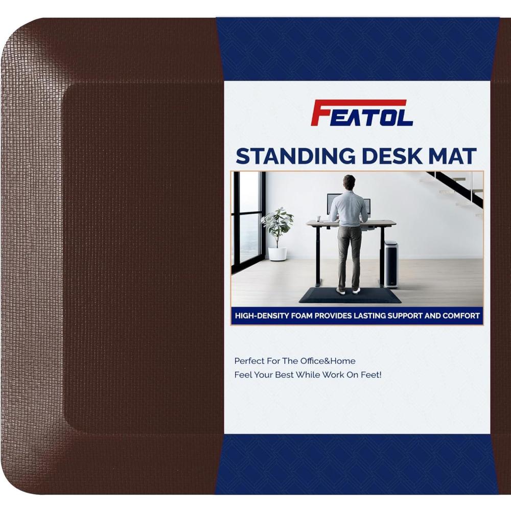 imageFEATOL Anti Fatigue Mat for Standing 910 Extra Thick Ergonomic Standing Desk Mat Comfort ampamp Durable Memory Foam Standing Mat at HomeOffice All Day 20quot x 32quot BlackBrown