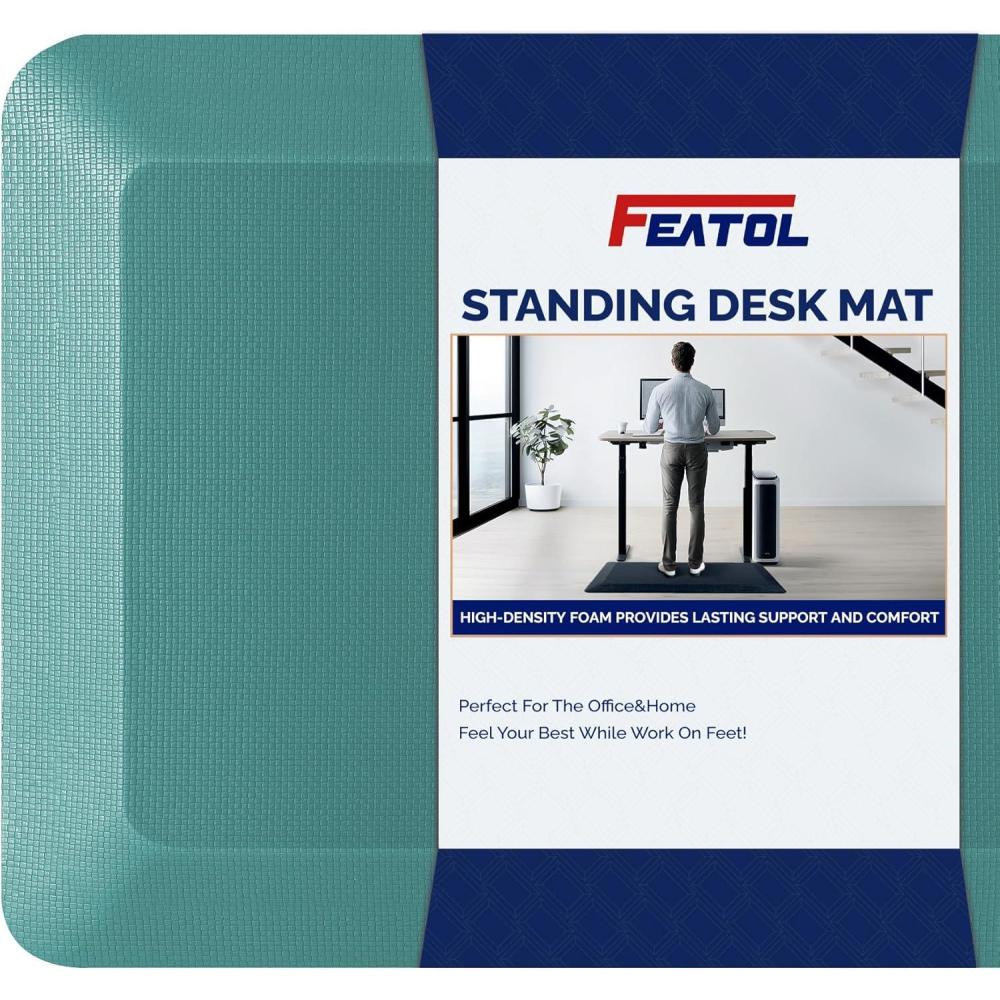 imageFEATOL Anti Fatigue Mat for Standing 910 Extra Thick Ergonomic Standing Desk Mat Comfort ampamp Durable Memory Foam Standing Mat at HomeOffice All Day 20quot x 32quot BlackGreen