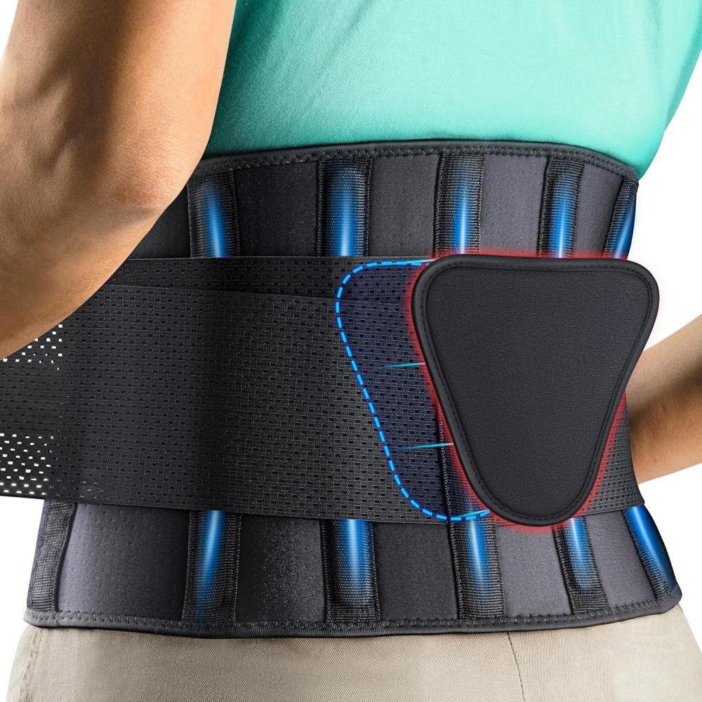 imageFEATOL Back Brace Support BeltLumbar Support Back Brace for Back Pain Sciatica Scoliosis Herniated Disc Adjustable Support StrapsLower Back Brace with Removable Lumbar Pad for Men ampamp WomenBlack