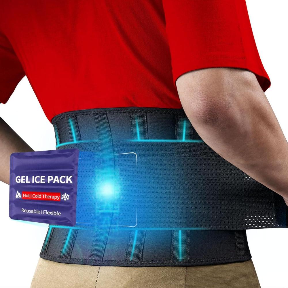 imageFEATOL Gel Pack Back BraceLumbar Support for Back Pain Relief Herniated Disc Sciatica Scoliosis  Breathable Material Design with Heat ampamp Ice Gel Pack for Men ampamp Women LargeXLargeLargeXLarge Pack of 1