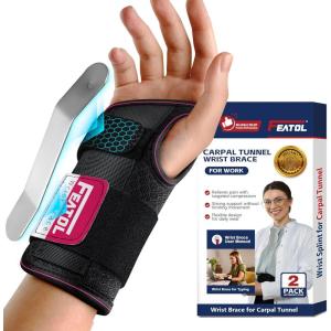 imageFEATOL 2 Pack Carpal Tunnel Wrist Brace For Work With Wrist Splint 65 Wrist Brace Night Support For Women Men Pain Relief For Tendonitis Arthritis Pregnancy Typing Right and Left Hand Medium2 Pack R and LPink