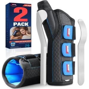 imageFEATOL 2 Pack Wrist Brace with Thumb Spica Splint for De Quervains Tenosynovitis Carpal Tunnel Tendonitis ArthritisThumb Brace for Pain ReliefLeft And Right HandMediumLargeBlack Blue