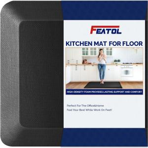 imageFEATOL Anti Fatigue Mat for Standing 910 Extra Thick Ergonomic Standing Desk Mat Comfort ampamp Durable Memory Foam Standing Mat at HomeOffice All Day 20quot x 32quot BlackBlack