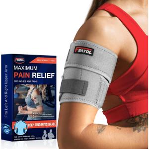 imageFEATOL Bicep Tendonitis Brace Compression Sleeve Support Upper Arm Brace Tricep Bicep Support Bands for Men and Women Arm Wrap Pain Relief for Muscle Strains and InflammationBlack LargeGray