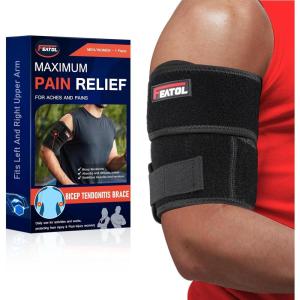 imageFEATOL Bicep Tendonitis Brace Compression Sleeve Support Upper Arm Brace Tricep Bicep Support Bands for Men and Women Arm Wrap Pain Relief for Muscle Strains and InflammationBlack LargeBlack