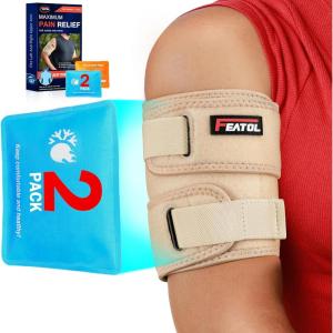 imageFEATOL Bicep Tendonitis Brace with 2 Gel Ice Packs Upper Arm Brace Tricep Compression Sleeve Support Hot ampamp Cold Therapy for Men and Women Pain Relief for Muscle StrainsInflammation Black with 2 ice packs LargeBeige with 2 ice packs