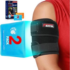 imageFEATOL Bicep Tendonitis Brace with 2 Gel Ice Packs Upper Arm Brace Tricep Compression Sleeve Support Hot ampamp Cold Therapy for Men and Women Pain Relief for Muscle StrainsInflammation Black with 2 ice packs LargeBlack with 2 ice packs