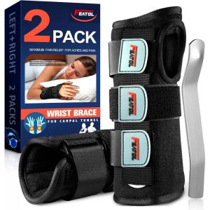 imageFEATOL Carpal Tunnel Wrist Brace Night Support 2 Pack  Wrist Splint for Pain Relief Tendonitis Sprained Arthritis  Metal Splint Stabilizer With Hand Brace FOR Sleeping Women Men RightampampLeftMLLargeXLarge Pack of 1
