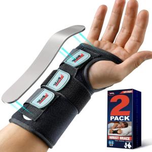 imageFEATOL Carpal Tunnel Wrist Brace Night Support 2 Pack  Wrist Splint for Pain Relief Tendonitis Sprained Arthritis  Metal Splint Stabilizer With Hand Brace FOR Sleeping Women Men RightampampLeftMLMediumLarge Pack of 1