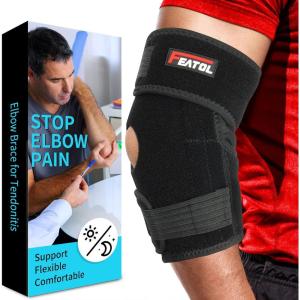 imageFEATOL Elbow Brace for Tendonitis and Tennis Adjustable Golfers Elbow Brace for Men and Women Pain Relief for Cubital Tunnel Syndrome Bursitis Ulnar Nerve Entrapment Black MediumBlack