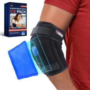 imageFEATOL Elbow Brace with Ice Pack for Tendonitis and Tennis ElbowPain Relief for Cubital Tunnel Ulnar Nerve Entrapment BursitisReusable Ice Pack Brace for Men and Women MediumLarge