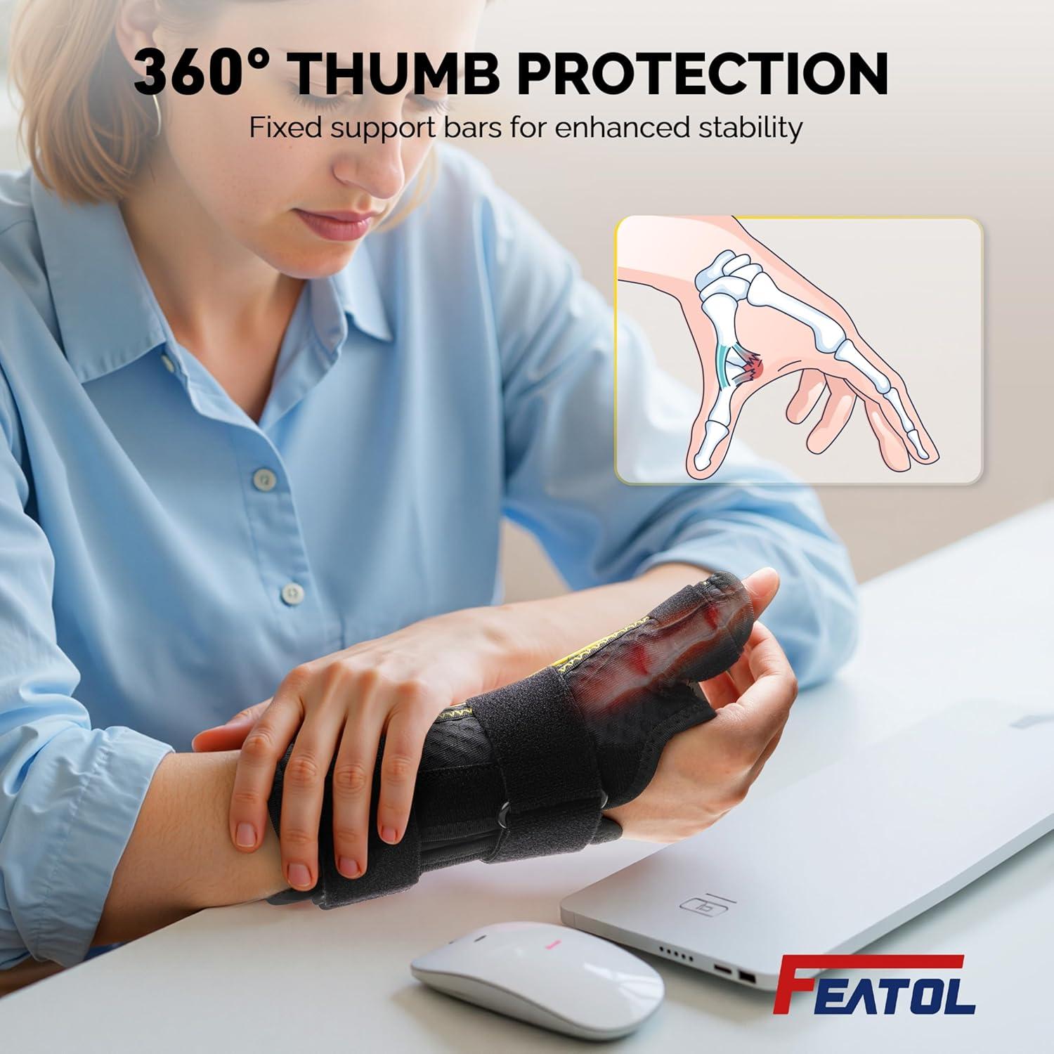 imageFEATOL Thumb Brace Right Hand  Ergonomic Support for Trigger Thumb De Quervains Tenosynovitis Lightweight Wrist Brace for Carpal Tunnel Size SM 5quot65quot