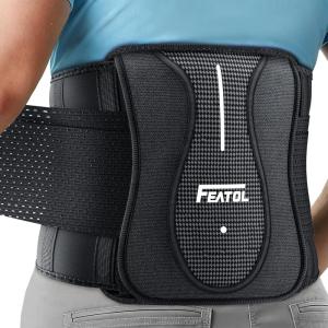 imageFEATOL Back Brace for Lower Back Pain with Removable Support Pad Adjustable Dual Lumbar Support for Women Men Herniated Disc Sciatica amp Strain Size SM 244298Black